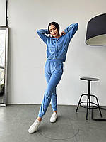 Женский велюровый спортивный костюм S-5XL (42-44 46-48 50-52 54-56) худи с капюшоном штаны ДЖИНС