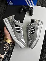 Мужские кроссовки Adidas Forum 84 Low Grey White Black (Серые) Адидас Форум Лов повседневные кожа демисезон