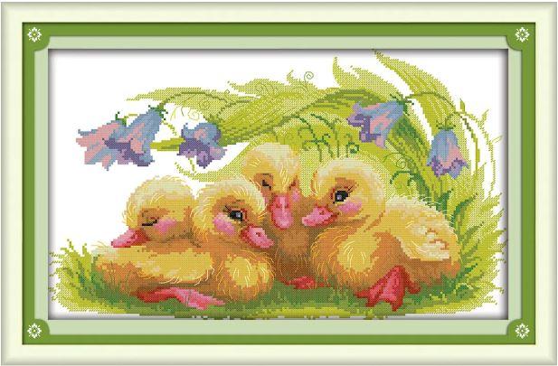 Набір для вишивання за нанесеною на канву схемою "The baby ducks".AIDA 14CT printed, 46*30 см