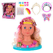 Манекен для зачісок та макіяжу (лялька-голова для зачісок, світловий ефект, з аксесуарами) YL 888 D, фото 2