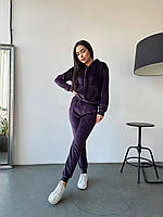 Женский велюровый спортивный костюм S-5XL (42-44 46-48 50-52 54-56) худи с капюшоном штаны БАКЛАЖАН