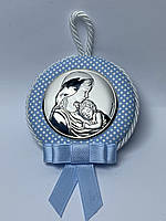 Серебряная детская икона на синей подушечке ( 14х 7см) фирмы Valentі.