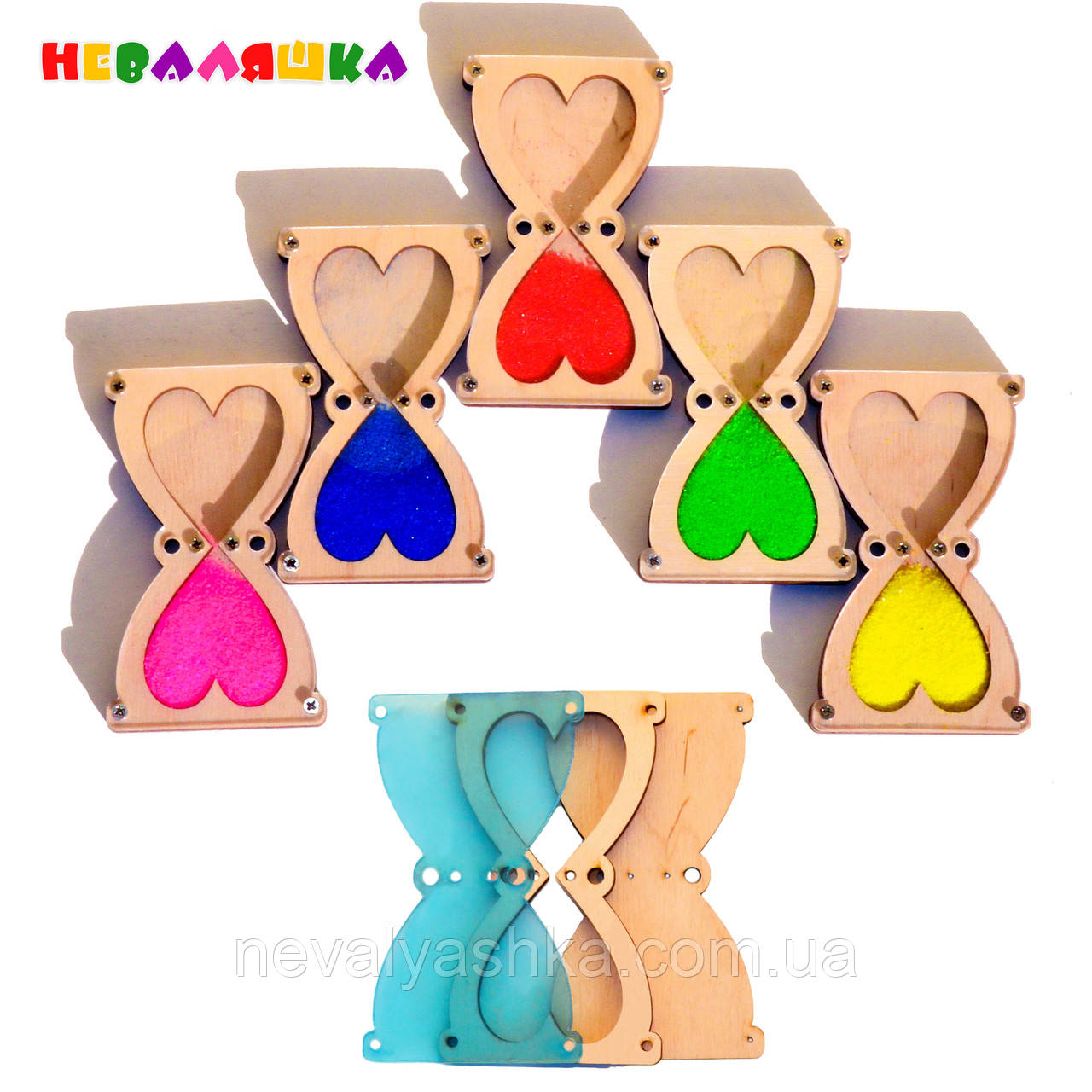 Заготовка для Бізіборду 1шт Пісочний Годинник 10 см + 1 Колір Піска + Саморізи, Комплект +Пісок, Крутятся на Саморізі, Пересипучка, фото 1