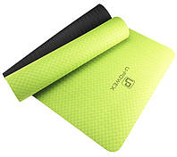 Коврик спортивный тренировочный для йоги и фитнеса U-POWEX TPE Yoga mat Green/Black (183х61х0.6) DM-11