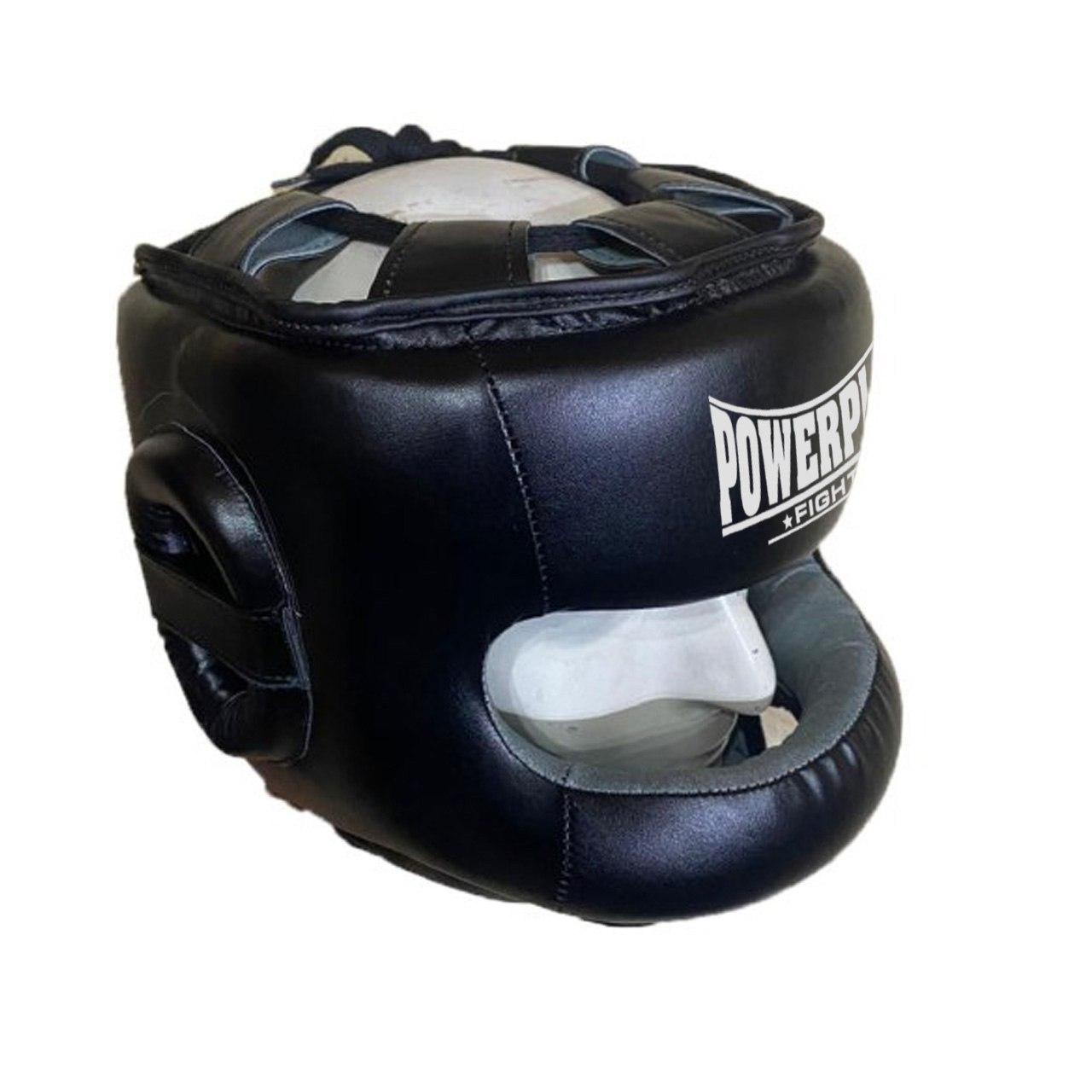 Шолом боксерський для боксу спортивний тренувальний для єдиноборств PowerPlay з бампером PU Чорний XL DM-11