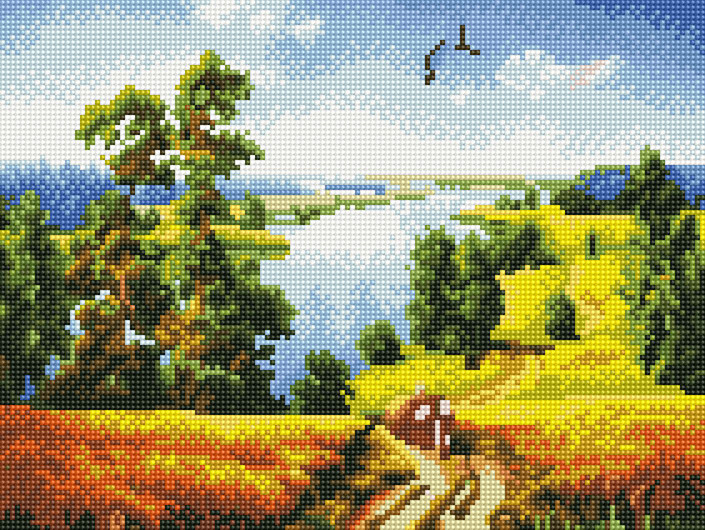 Картина стразами Rainbow Art Сільська дорога (EJ1404) 30 х 40 см (На підрамнику), фото 1