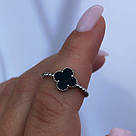Срібна каблучка у вигляді чотирьохлистника з оніксом, фото 3