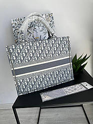 Жіноча сумка шопер Крістіан Діор сіра Christian Dior Grey