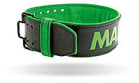 Пояс для тяжелой атлетики спортивный атлетический тренировочный MadMax MFB-302 кожаный Black/Green XXL DM-11