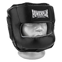 Шлем боксерский для бокса спортивный тренировочный для единоборств PowerPlay с бампером PU Черный M DM-11