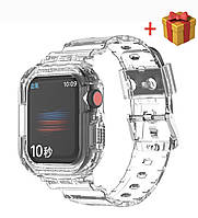 Чехол ремешок для Apple Watch 8/7/6/5/4/3/2/1 (42 мм) + Бампер для часов в подарок/Прозрачный