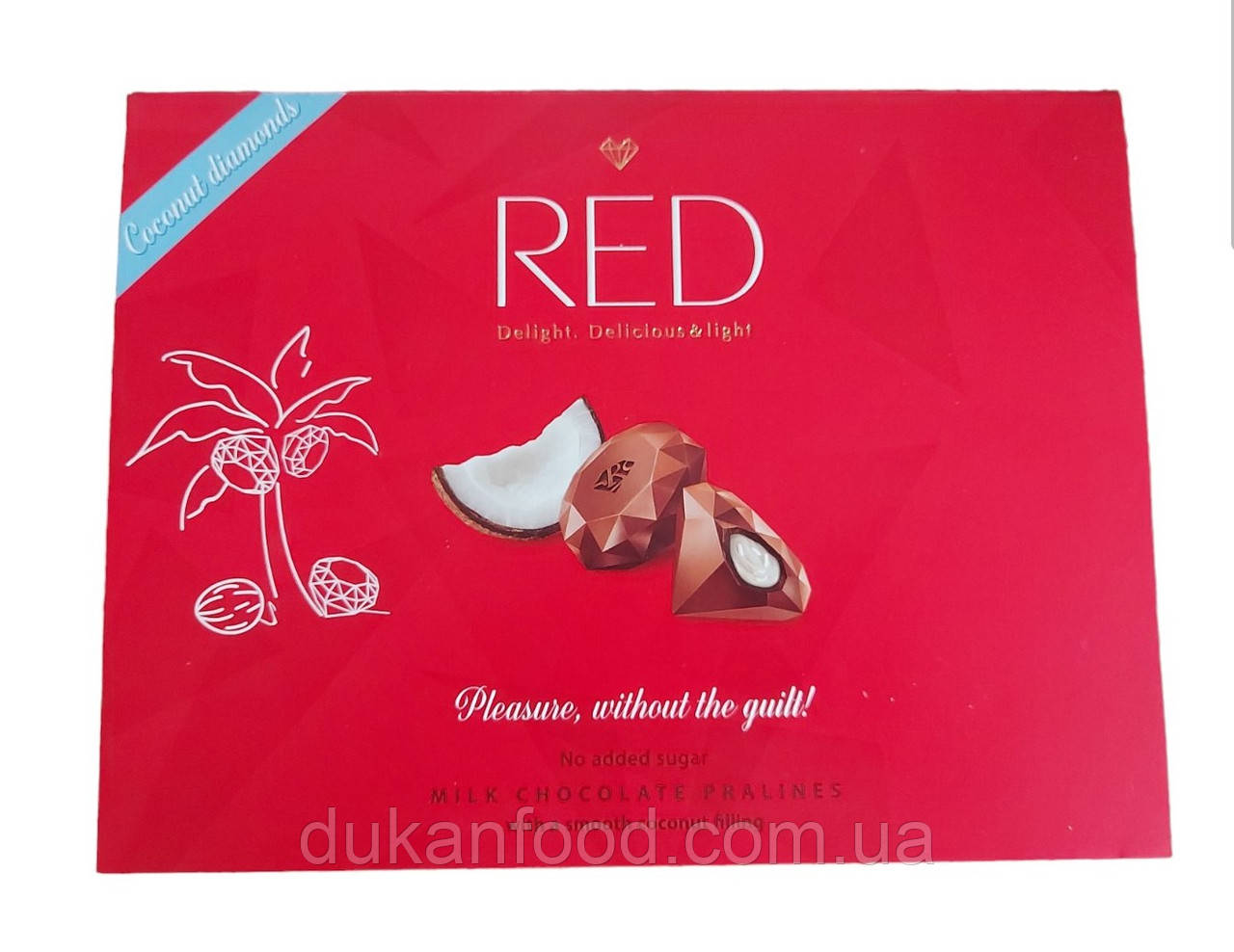 Праліне з молочного шоколаду із кокосовою начинкою без цукру, Red Delight, 132 г