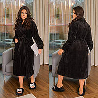Махровий жіночий халат міді чорний великих розмірів (5 кольорів) ЮР/-2421