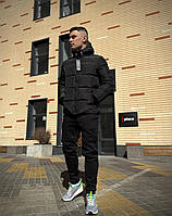 Мужская спортивная зимняя куртка био-пух черная Качественная базовая мужская куртка Зимняя мужская куртка