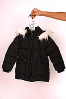 Зимова дитяча куртка на синтепоні з хутром чорна р. 92,104