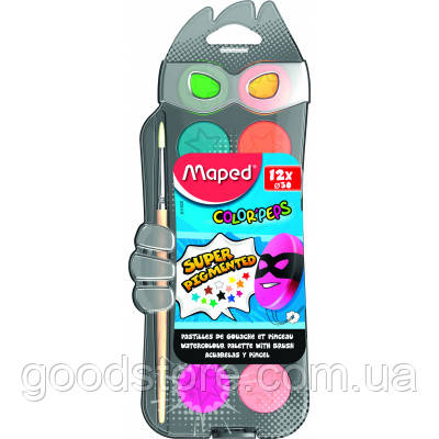 Фарби для малювання Maped акварельні COLOR PEPS 12 кольорів + пензлик (MP.811520)