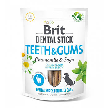 Лакомство для собак для чистки зубов с ромашкой и шалфеем Brit Dental Stick Teeth & Gums 7 шт/251 г