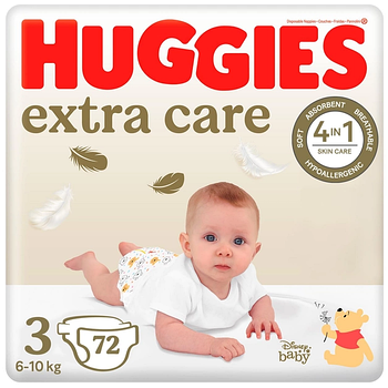 Підгузники дитячі Huggies Extra Care 3 (5-9 кг) Mega Pack, 72 шт