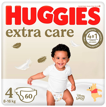Підгузники дитячі Huggies Extra Care 4 (8-14 кг) Mega Pack, 60 шт