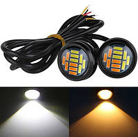 DRL Орлине око врізні LED D=23mm-4014-12smd (Ангельські очі) 12V білий+жовтий поворот (2шт)