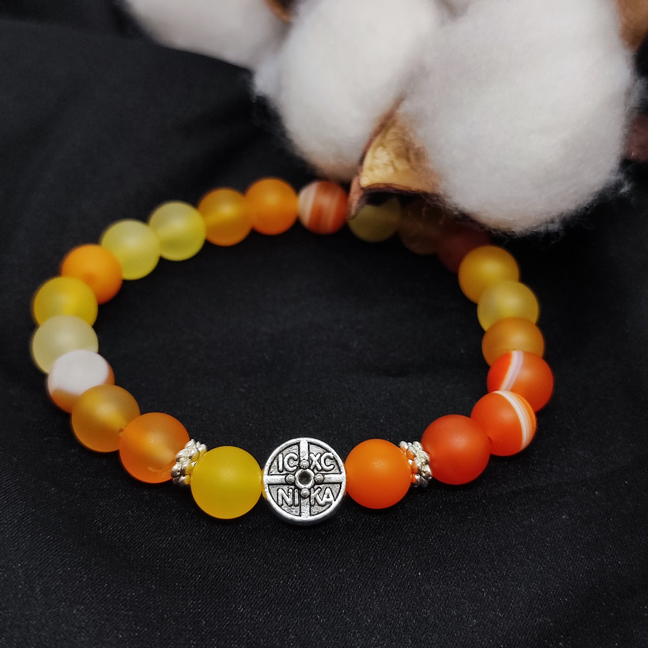 Браслет з каміння агат жовтий матовий, 8 мм на 24 намистини NIKA, фото 1