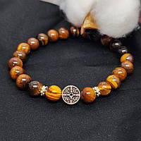 Браслет з каміння тигрове око, 8 мм на 24 намистини NIKA