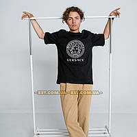 Мужская футболка оверсайз oversize Versace Версаче Чёрная