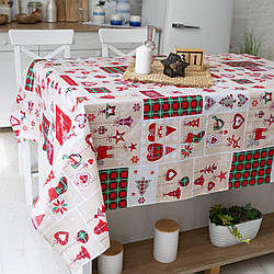 Новорічна лляна скатертина "Прикраса" 1.5 м х 1.1 м (кухонний стіл)