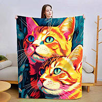 Плюшевый плед Картина котиков Качественное покрывало с 3D рисунком 160х200