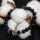 Браслет з оніксу чорного глянцевого, 8 мм на 24 намистини NIKA, фото 2
