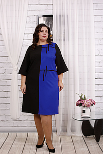 Двоколірна чорно-синя сукня офісна з оздобленням великого розміру 42-74. 02059-4