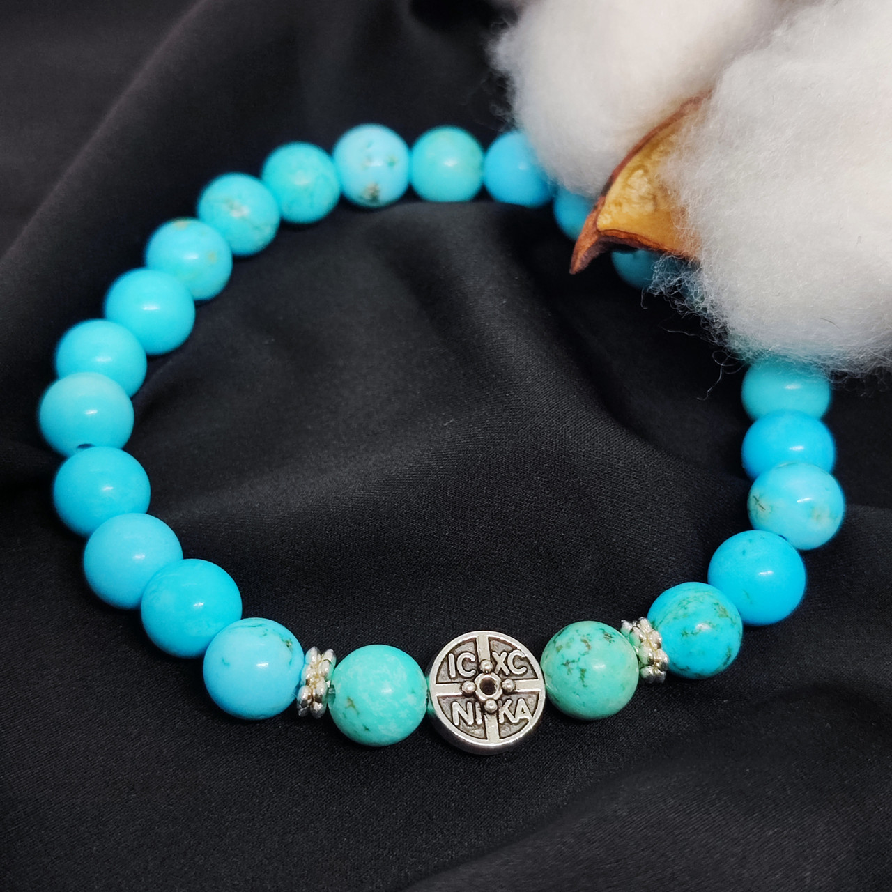 Браслет з каміння бірюза, 8 мм на 24 намистини NIKA, фото 1