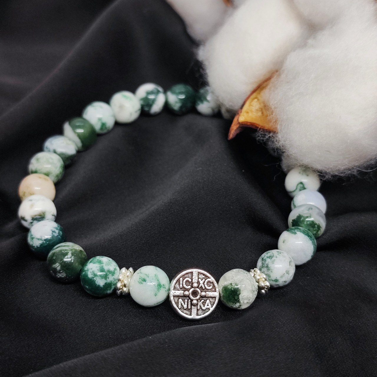 Браслет з каміння моховий агат, 8 мм на 24 намистини NIKA, фото 1