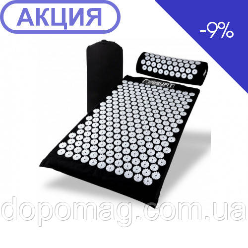 Масажний килимок Easyfit з подушкою (аплікатор Кузнєцова) Чорний з білим