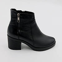 Ботинки женские кожаные зимние чёрные каблук 6.5 сантиметров Foot step код-(338к)