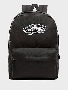 Рюкзак Vans Realm Backpack Black - стильний чорний рюкзак з аплікацією, об'єм 22 л, повсякденний міський рюкзак для школи, коледжу