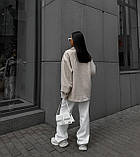 Утеплена жіноча сорочка в стилі Oversize хутро баранчик-каракуль бежева, фото 4