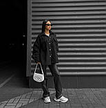 Утеплена жіноча сорочка в стилі Oversize хутро баранчик каракуль чорна, фото 2