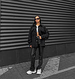 Утеплена жіноча сорочка в стилі Oversize хутро баранчик каракуль чорна, фото 3