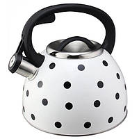 Чайник с свистком для газовой плиты Unique UN-5301 2,5л горошек. NC-377 Цвет: белый