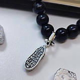 Браслет із каміння онікс чорний із підвіскою-черевичком святителя Спиридона, фото 4