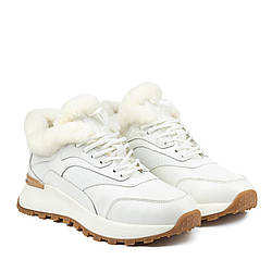 Кросівки жіночі білі зимові шкіряні,на платформі,на товстій високій підошві,з хутром Gifanni 36