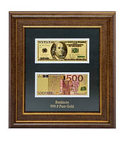 Панно Банкноты USA и Euro (Доллар+Евро) золото 31х33 см