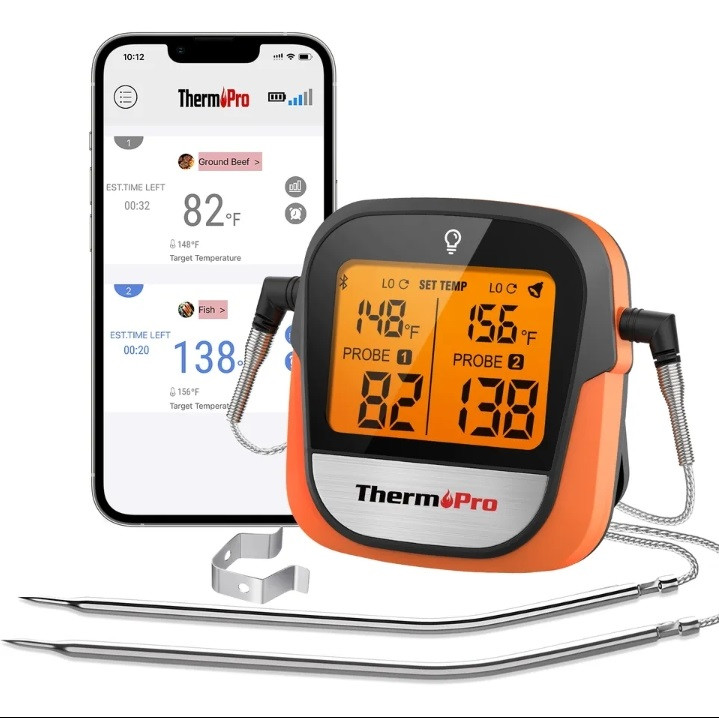 Термометр кулінарний для м'яса, духовки ThermoPro TP-902 з Bluetooth 5.0 (100 м) на 2 щупи