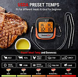Термометр кулінарний для м'яса, духовки ThermoPro TP-902 з Bluetooth 5.0 (100 м) на 2 щупи, фото 4