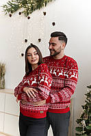 Женский свитер с оленями, теплый новогодний подарок, парный свитер.