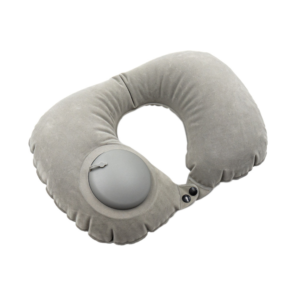 Дорожная надувная подушка подголовник на шею со встроенной помпой TRAVEL NECK PILLOW Серая - фото 1 - id-p1581418893
