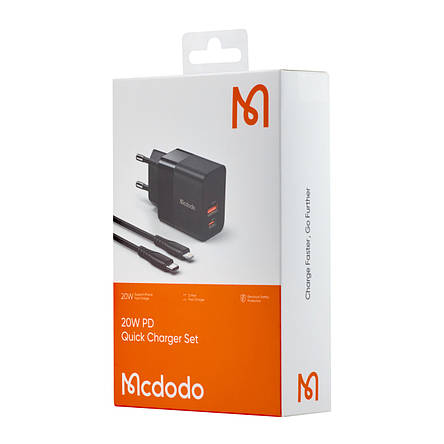 МЗП McDodo Hydrogen Series 20W Charger with C to L 1.2m Cable Set ( EU plug ) CH-1952 Black, фото 2