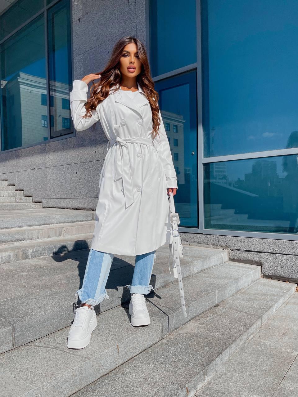 Жіночий плащ з екошкіри, фото 1