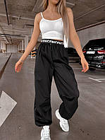 Женские бегги штаны широкие прямые на затяжках трендовый фит базовые черный